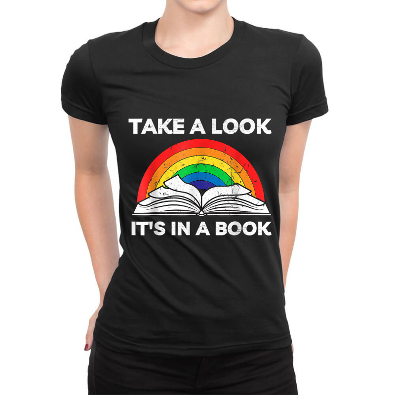 Take A Look It's In A Book Reading Vintage Retro Rainbow T Shirt Ladies Fitted T-Shirt by cm-arts | Artistshot