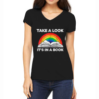 Take A Look It's In A Book Reading Vintage Retro Rainbow T Shirt Women's V-neck T-shirt | Artistshot