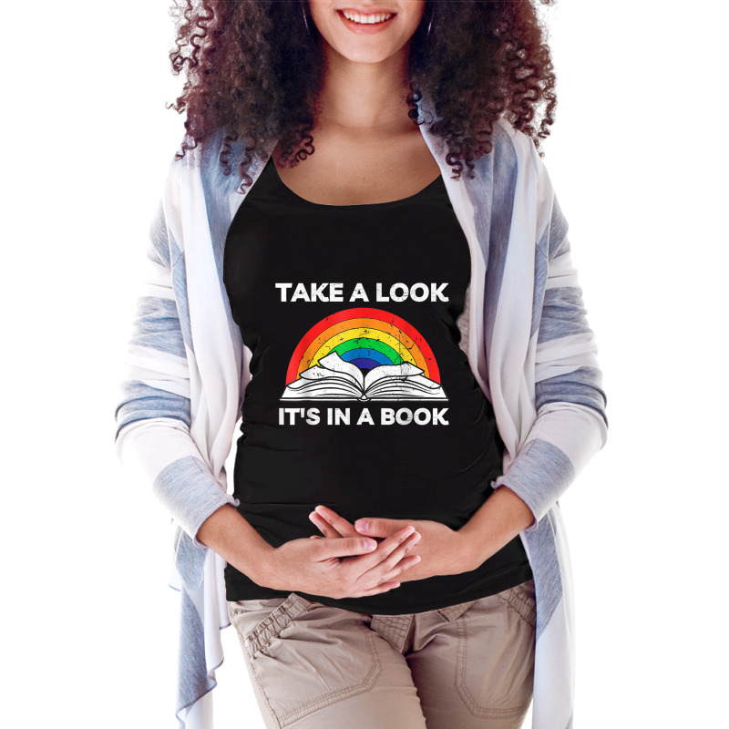 Take A Look It's In A Book Reading Vintage Retro Rainbow T Shirt Maternity Scoop Neck T-shirt by cm-arts | Artistshot