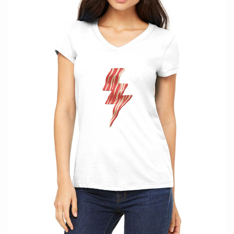 Powered By Bacon   Bacon Women's V-Neck T-Shirt by gemuruhe | Artistshot