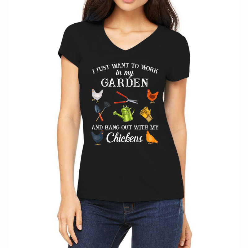 Work In My Garden Hangout With My Chickens Gardening Women's V-Neck T-Shirt by cm-arts | Artistshot