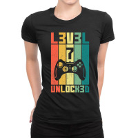 Level 7 Unlocked Vintage Gamer 7th Birthday Gift Ladies Fitted T-shirt | Artistshot