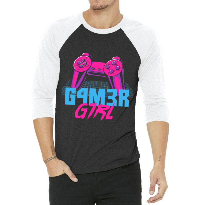 Retro Gamer Girl Vaporwave Leet Leetspeak Gifts 3/4 Sleeve Shirt by LUISRIVER | Artistshot