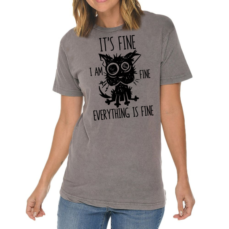 It's Fine I'm Fine Everything Is Fine Stressed Out Black Cat Long Slee Vintage T-Shirt by cm-arts | Artistshot