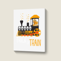 Trick Or Train Halloween Dinosaur Riding Train Funny Kids Premium T Sh Portrait Canvas Print | Artistshot