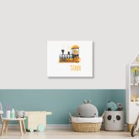 Trick Or Train Halloween Dinosaur Riding Train Funny Kids Premium T Sh Landscape Canvas Print | Artistshot