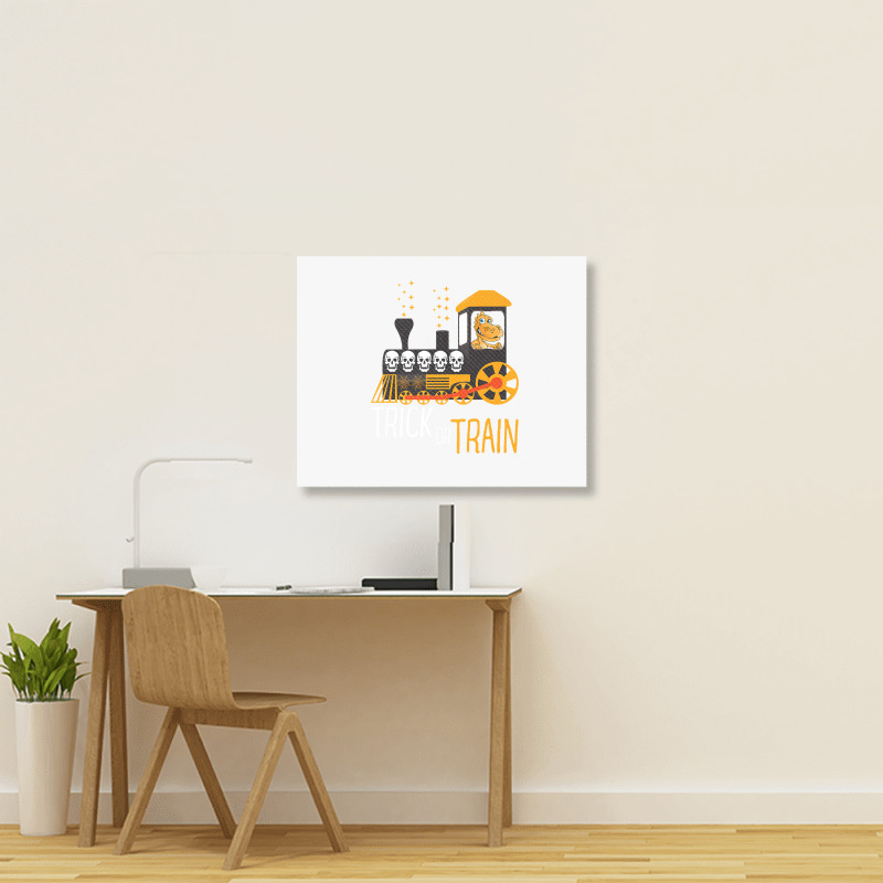 Trick Or Train Halloween Dinosaur Riding Train Funny Kids Premium T Sh Landscape Canvas Print | Artistshot