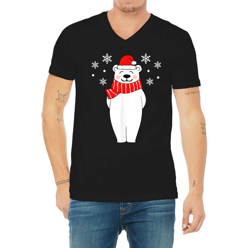 Polar Bear Christmas Pajamas Family Polar Bear In Santa Hat T-shirt V-Neck Tee by cm-arts | Artistshot