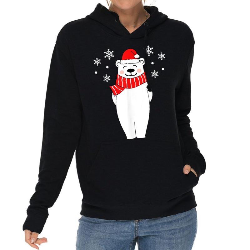 Polar Bear Christmas Pajamas Family Polar Bear In Santa Hat T-shirt Lightweight Hoodie by cm-arts | Artistshot