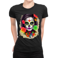 Zombie In Graveyard   Day Of The Dead Sugar Skull Calavera Catrina   P Ladies Fitted T-shirt | Artistshot