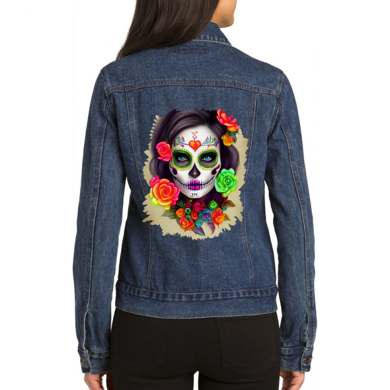 Zombie In Graveyard   Day Of The Dead Sugar Skull Calavera Catrina   P Ladies Denim Jacket by NOAHOGLESBY | Artistshot