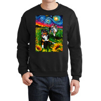 Australian Shepherds And Sunflowers Starry Night Dog By Aja Crewneck Sweatshirt | Artistshot