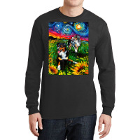 Australian Shepherds And Sunflowers Starry Night Dog By Aja Long Sleeve Shirts | Artistshot