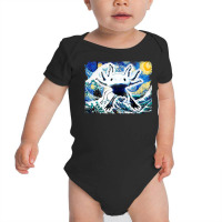 Axolotl And Starry Night Great Wave Van Gogh Art Painting Baby Bodysuit | Artistshot