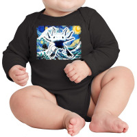 Axolotl And Starry Night Great Wave Van Gogh Art Painting Long Sleeve Baby Bodysuit | Artistshot