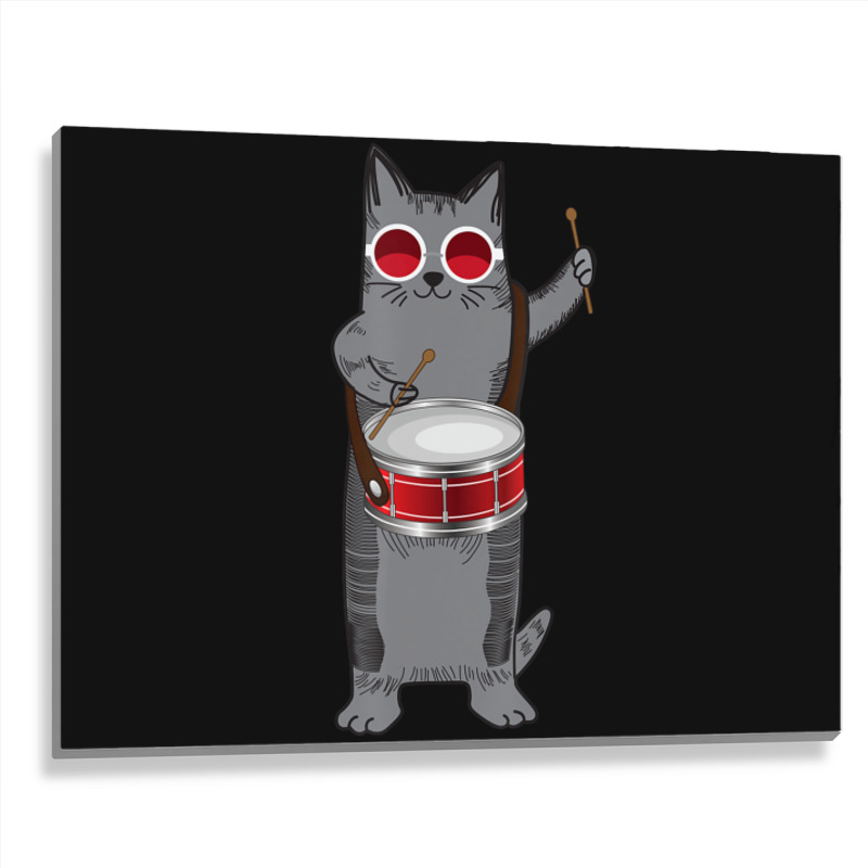 Cool Cat Playing The Snare Drum Hippy Percussionist Kitty Metal Print Horizontal | Artistshot