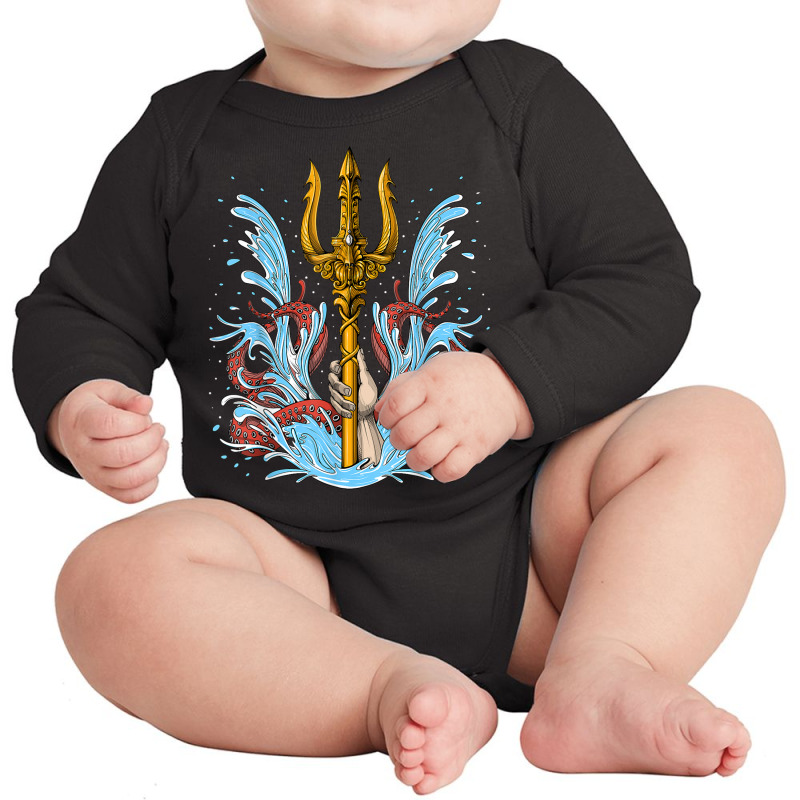 Poseidon Trident Ancient Greek God Mythology Greek Myths T Shirt Long Sleeve Baby Bodysuit | Artistshot