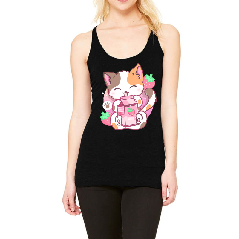 Strawberry Shake Strawberry Milk Cat Kawaii Neko Anime T Shirt Racerback Tank by MleczynskiShae | Artistshot