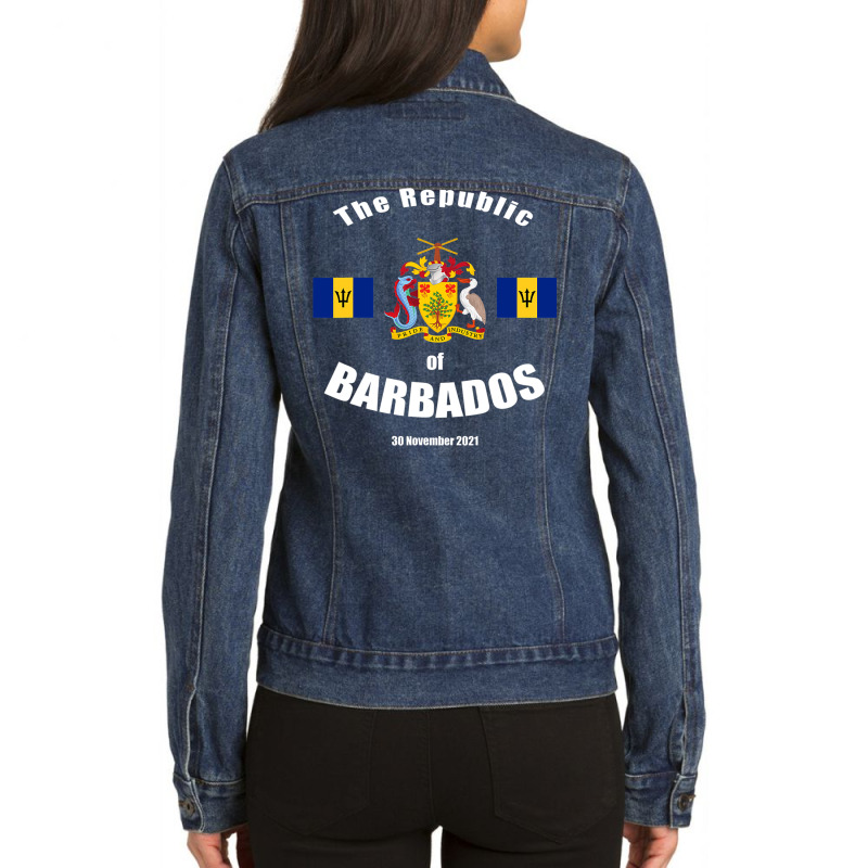 The Republic Of Barbados National Pride Barbadian Love T Shirt Ladies Denim Jacket by MleczynskiShae | Artistshot