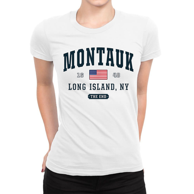 Montauk Long Island Ny New York The End Usa Flag Ladies Fitted T-Shirt by BonnieTori | Artistshot