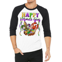 Happy Mardi Gras Fleur De Lis King Cake Crawfish 3/4 Sleeve Shirt | Artistshot