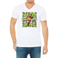 Football Mom, Football Lightning Bolt Leopard Lime Green T Shirt V-neck Tee | Artistshot