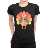 Turkey Pilgrim Cute Thanksgiving Pink Headband Women Ladies Fitted T-shirt | Artistshot