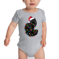 Santa Black Cat Tangled Up In Christmas Tree Lights Holiday Long Sleev Baby Bodysuit | Artistshot