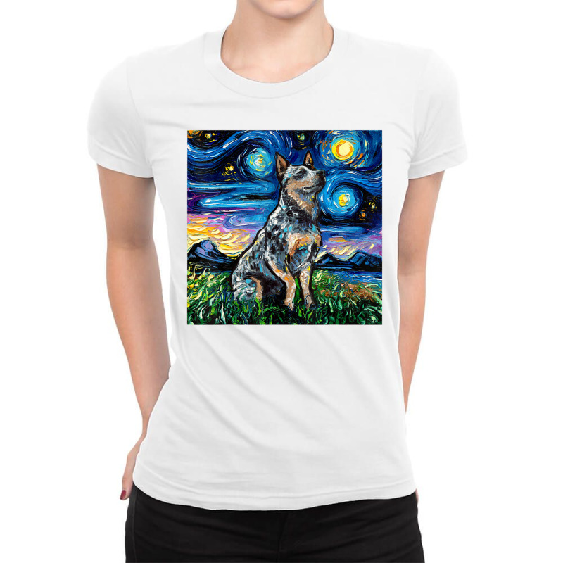 Blue Heeler Starry Night Australian Cattle Dog Art By Aja Ladies Fitted T-Shirt by vucongha | Artistshot