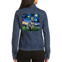 Blue Heeler Starry Night Australian Cattle Dog Art By Aja Ladies Denim Jacket | Artistshot