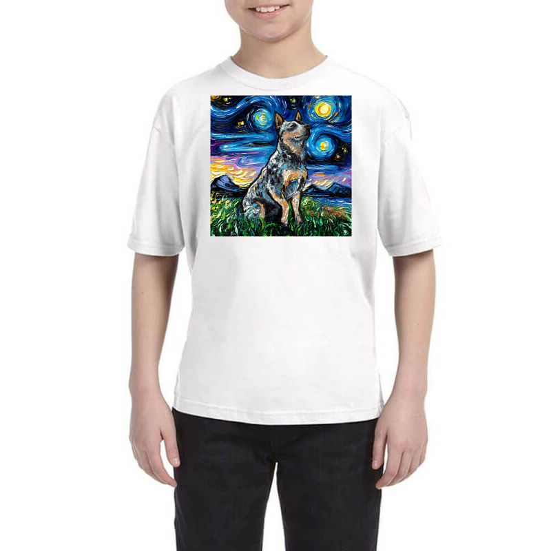 Blue Heeler Starry Night Australian Cattle Dog Art By Aja Youth Tee by vucongha | Artistshot