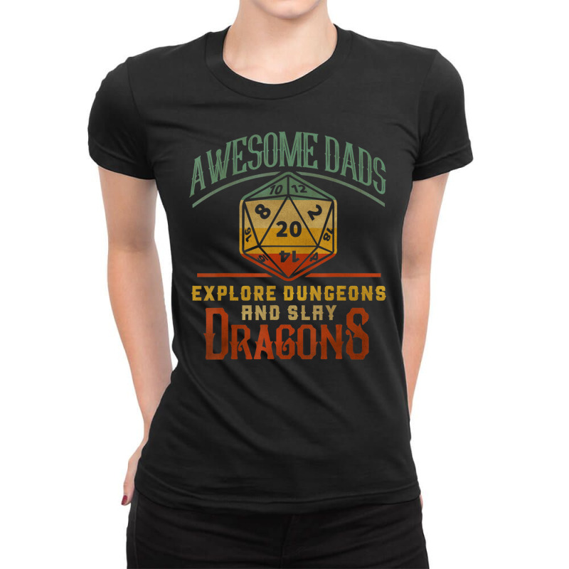 Awesome Dads Explore Dungeons And Slay Dragons Gamer Daddy Ladies Fitted T-Shirt by hotoancuong | Artistshot