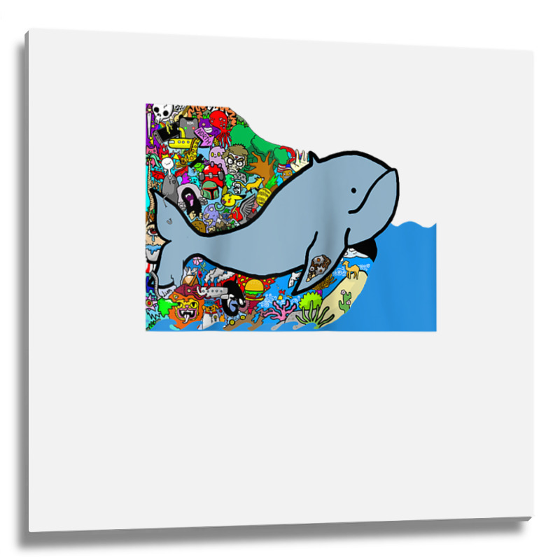 Blue Whale, Marine Sea Animal, Ocean Life, Surf, Art Work Raglan Baseb Metal Print Square | Artistshot