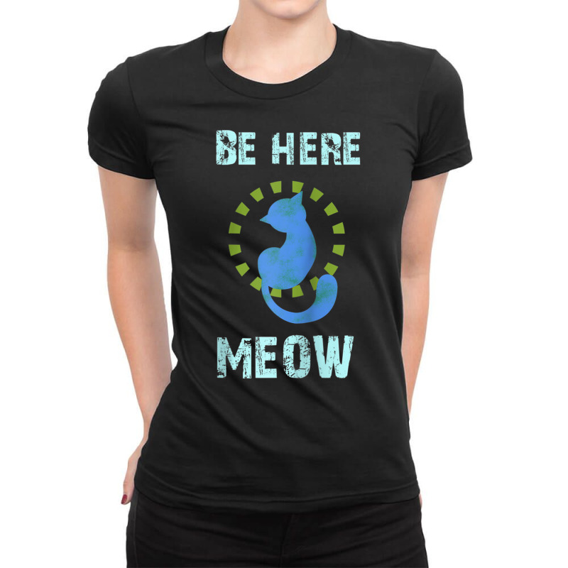 Be Here Meow Spiritual Cat Namaste Yoga Mantra Raglan Baseball Tee Ladies Fitted T-Shirt by cm-arts | Artistshot