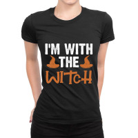 Halloween I'm With The Witch Couple Costume Ladies Fitted T-shirt | Artistshot