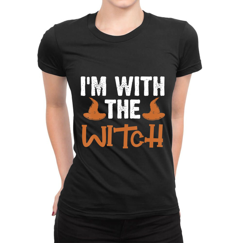 Halloween I'm With The Witch Couple Costume Ladies Fitted T-Shirt by cm-arts | Artistshot