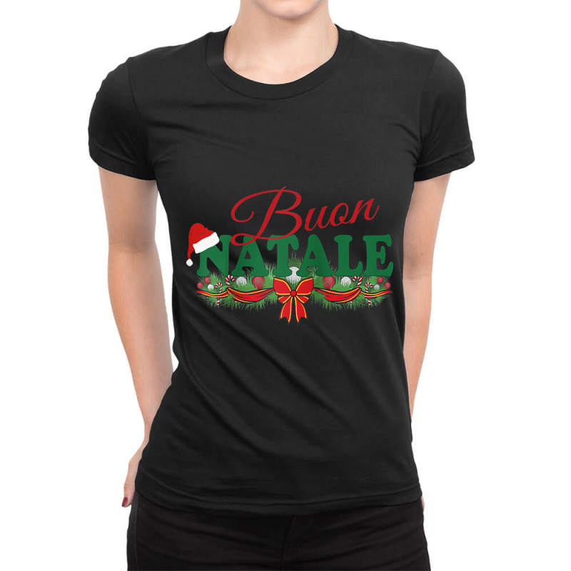 Italian Christmas Design Tanti Auguri Buon Natale Raglan Baseball Tee Ladies Fitted T-Shirt by cm-arts | Artistshot