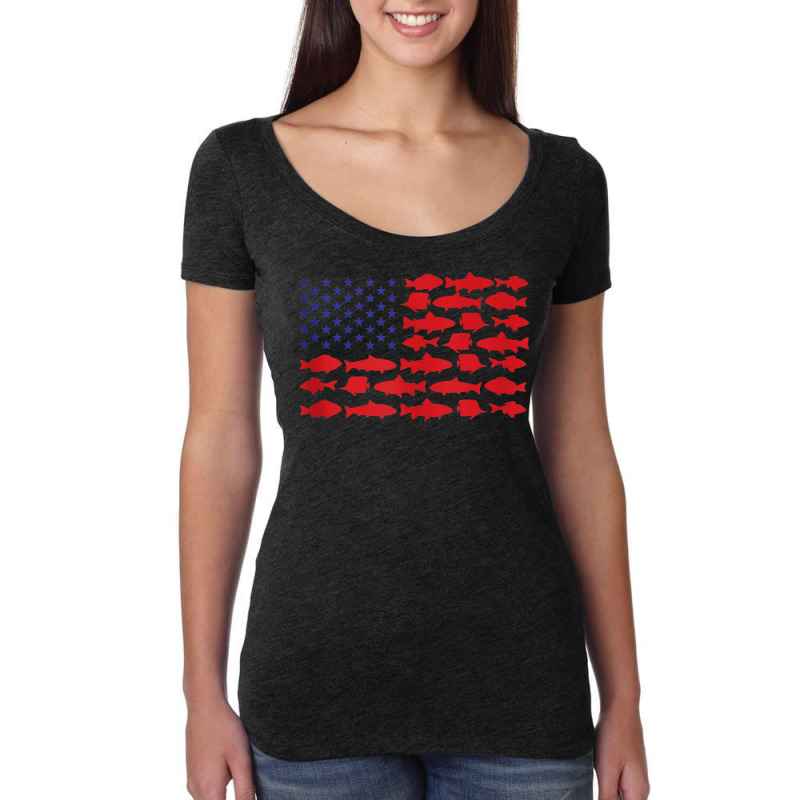 Saltwater Fish Deep Sea Fishing Gear Products American Flag Tank Top Women's Triblend Scoop T-shirt by cm-arts | Artistshot