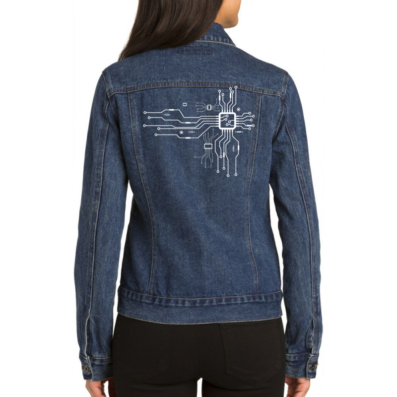 Cpu Heart Chipset Board Electrical Electronic Engineer Long Sleeve T S Ladies Denim Jacket by cm-arts | Artistshot