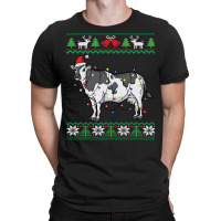 Cow Santa Claus & Lights Funny Dairy Farmer Ugly Christmas Sweatshirt T-shirt | Artistshot