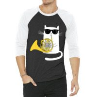 Jazz Cat Playing French Horn Cool Smooth 3/4 Sleeve Shirt | Artistshot