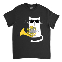 Jazz Cat Playing French Horn Cool Smooth Classic T-shirt | Artistshot