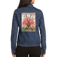 Ancient Japanese Culture Sakura Cherry Blossom Katana Sword T Shirt Ladies Denim Jacket | Artistshot