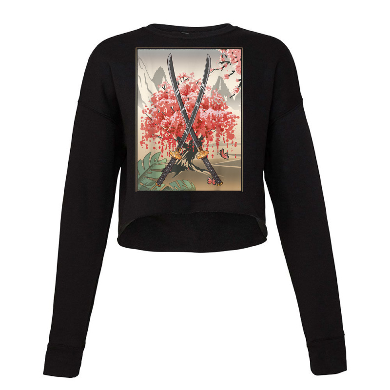 Ancient Japanese Culture Sakura Cherry Blossom Katana Sword T Shirt Cropped Sweater by cm-arts | Artistshot