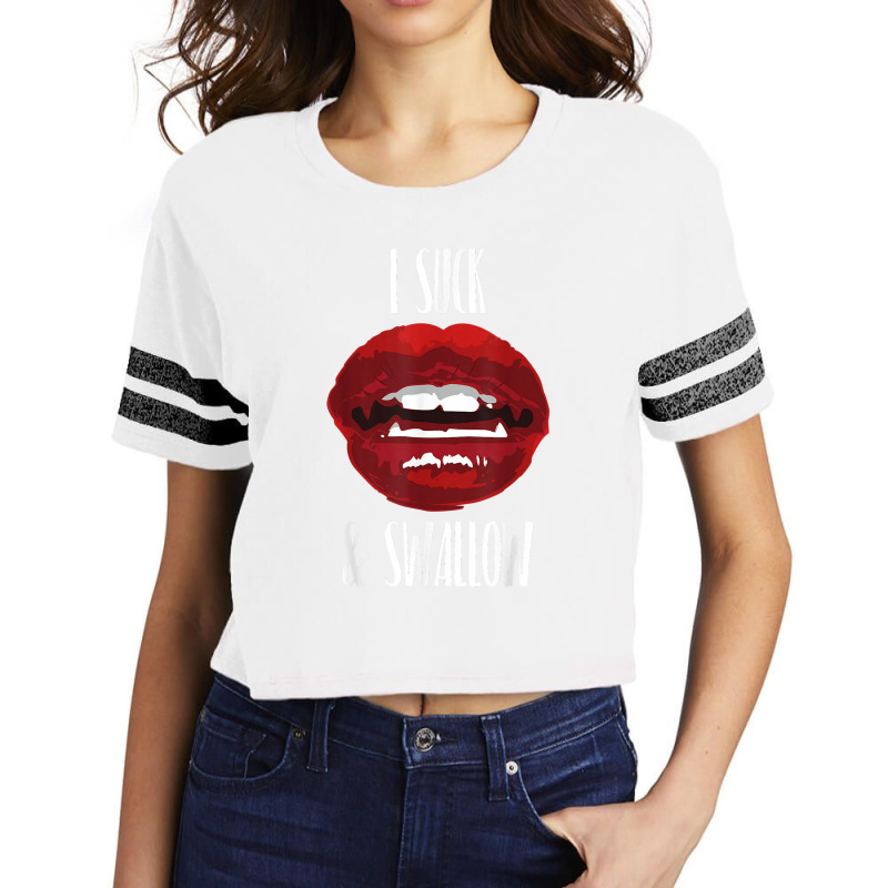 I Suck And Swallow Sexy Vampire Fangs Halloween Costume Scorecard Crop Tee by annaponder | Artistshot