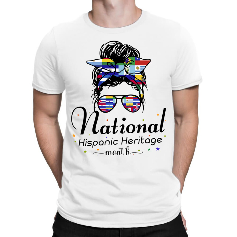 Vintage National Hispanic Heritage Month Latino Countries Messy Bun T-Shirt by cm-arts | Artistshot