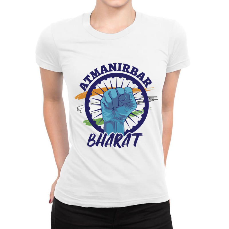 Atmanirbhar Bharat India Flag Slogan Quote Ladies Fitted T-Shirt by cm-arts | Artistshot