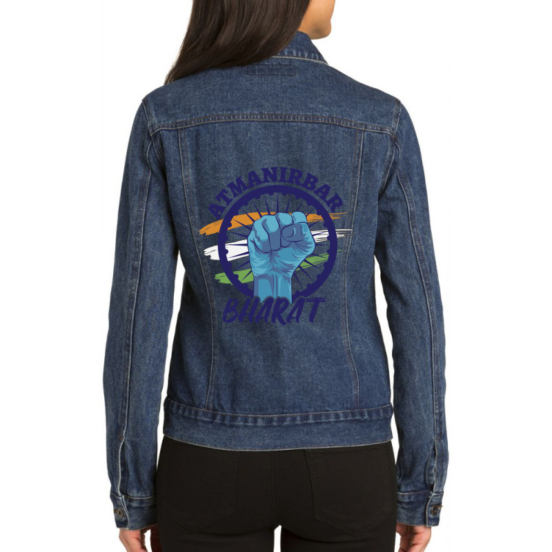 Atmanirbhar Bharat India Flag Slogan Quote Ladies Denim Jacket by cm-arts | Artistshot