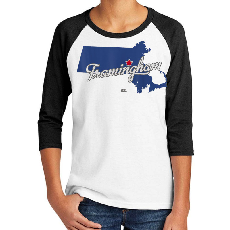 Framingham Massachusetts Ma Map T Shirt Youth 3/4 Sleeve by cm-arts | Artistshot