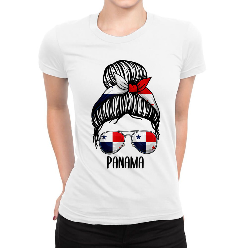 Panama For Girls And Women, Messy Bun Panamanians Flag Ladies Fitted T-Shirt by BonnieTori | Artistshot